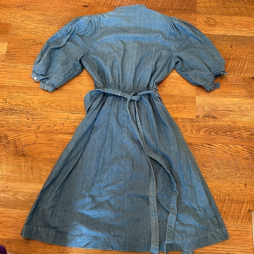 Career Guild Vintage Denim Dress Quarter Puff Sleeve A36 - Picture 3 of 4
